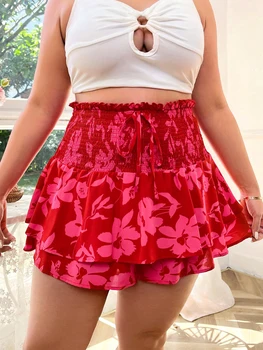 Plus Size 2025 Primavera ed Estate Gonna a metà corpo con stampa floreale bohémien da donna, stile estivo Moda giovane 1