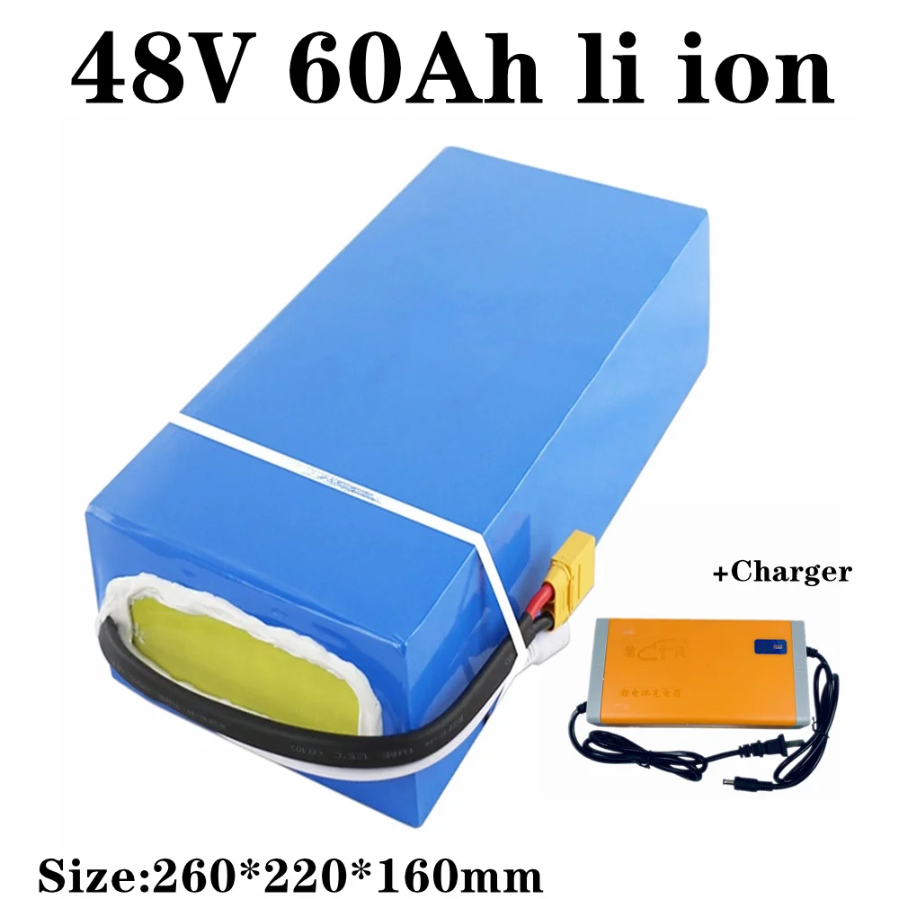 

48V 60AH lithium ion battery BMS li ion battery for 3000w AGV scooter bike Tricycle inverter golf cart boat + 10A Charger