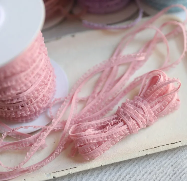 5 Meters/lot Delicate Flower Ruffle Elastic Lace Trims Thin Lace Ribbon DIY Sewing Garments Hometexile Fabric Ornaments 6mm
