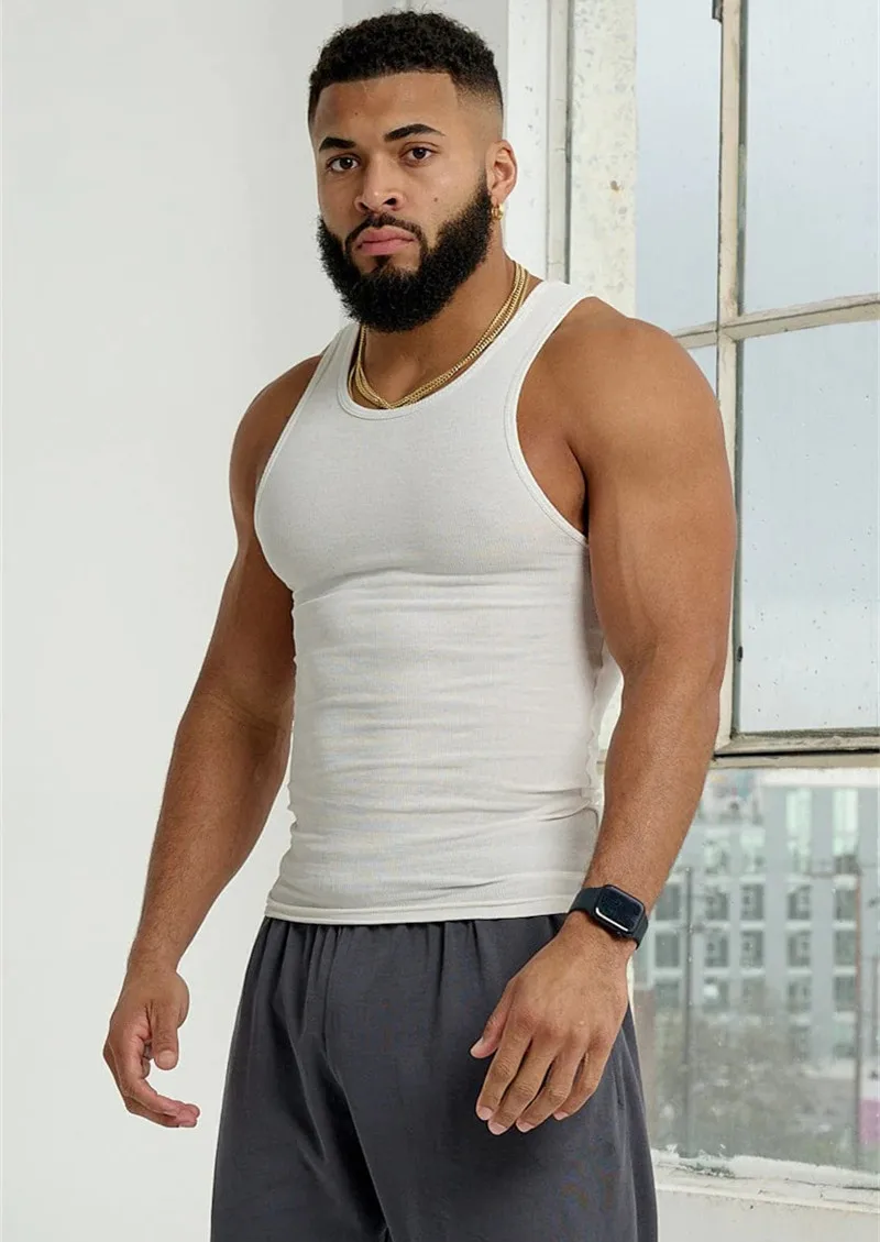Men Summer Tank Tops Quick Dry Rib Slim Fit Muscle Tee for Men Fitness Workout Gym Singlet Bodybuilding