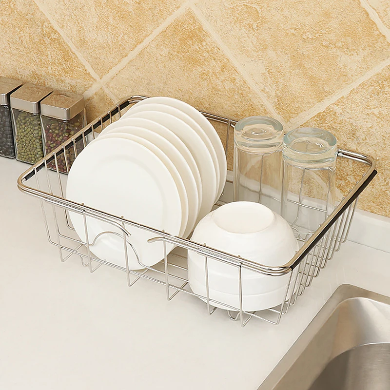Expandable Over Sink Dish Drying Rack Stainless Steel Kitchen Rustproof Drain Rack For Pan Bowl Dish Glass Plate 4