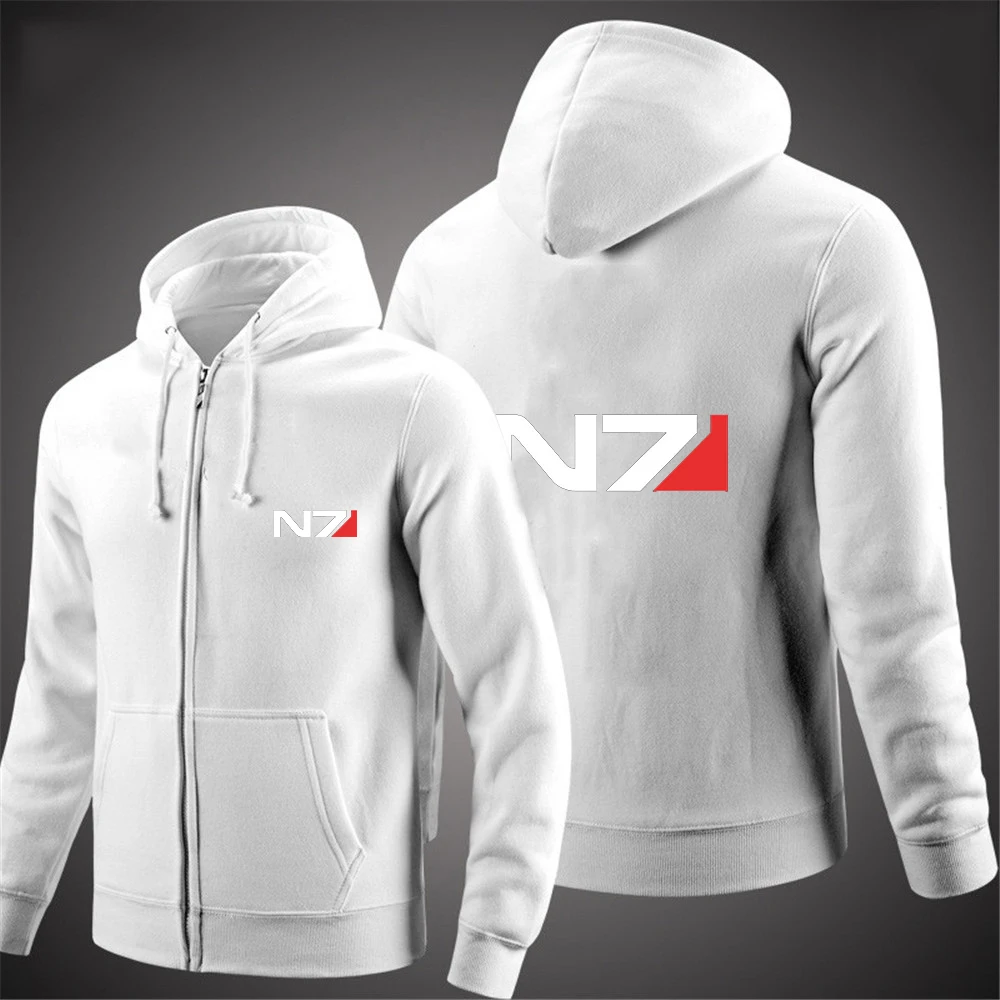 2023 New Spring Autumn N7 Mass Effect Logo Print Solid Color Outdoor Hooded Sweatshirts Men's Popular Sports Zip Cotton Hoodies