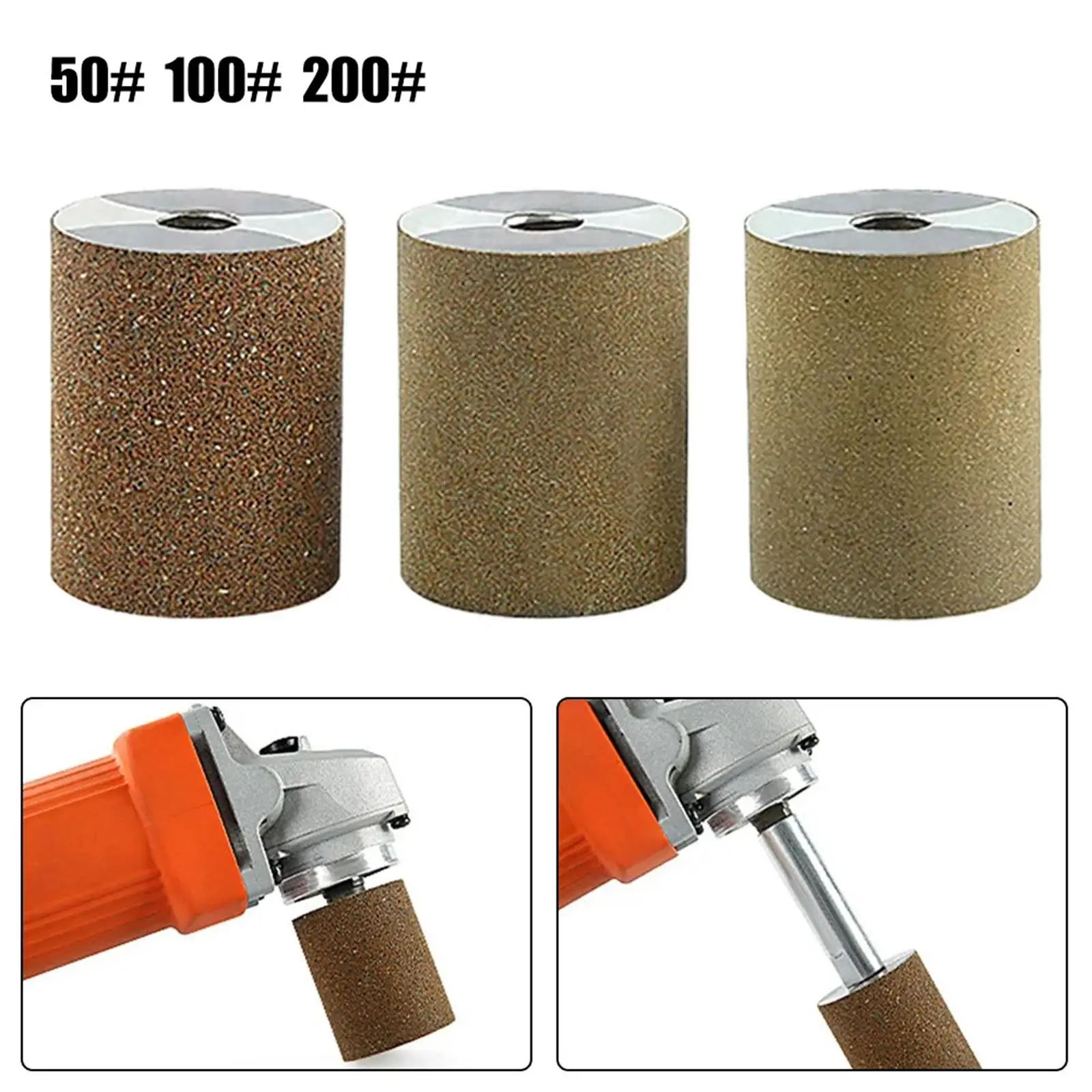 

Set of 3 Cylindrical Grinding Wheel for 100 Type Angle Grinder Polishing Head 50# 100# 200# for Chamfering, Grinding Stones