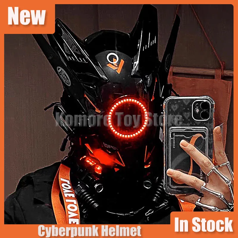 

New Style Cyberpunk Cosplay Helmet Mask Samurai Robot Tech Shinobi Special Punk Techwear With Led Light Mask Toys For Kids Gifts