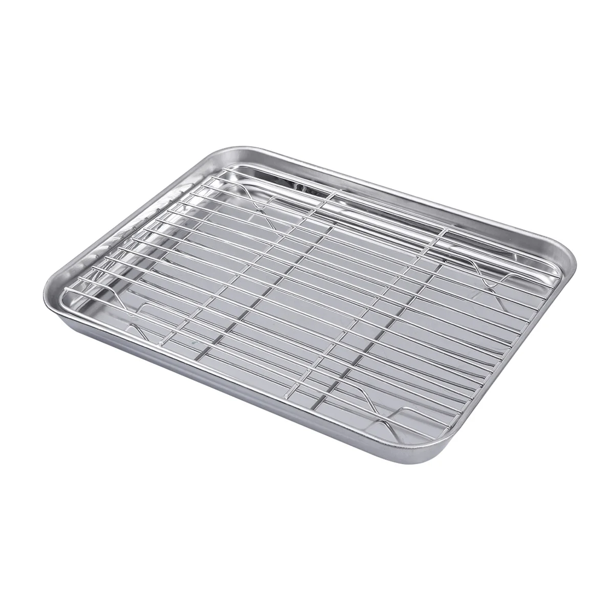 

2 Pieces/Set Rectangular Baking Tray Stainless Steel Baking Pan Sheet with Removable Cooling Rack - 26x20x25cm