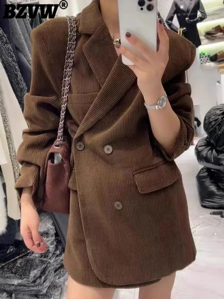 

BZVW Corduroy Design With Diagonal Buckle Blazer Jacket For Women 2023 Autumn Winter Vintage Casual Loose Blazers Female 25X3638