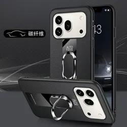 Leather Magnetic Ring Stand Case - Anti - fall Protection Cover for Honor 600 (Carbon fiber)