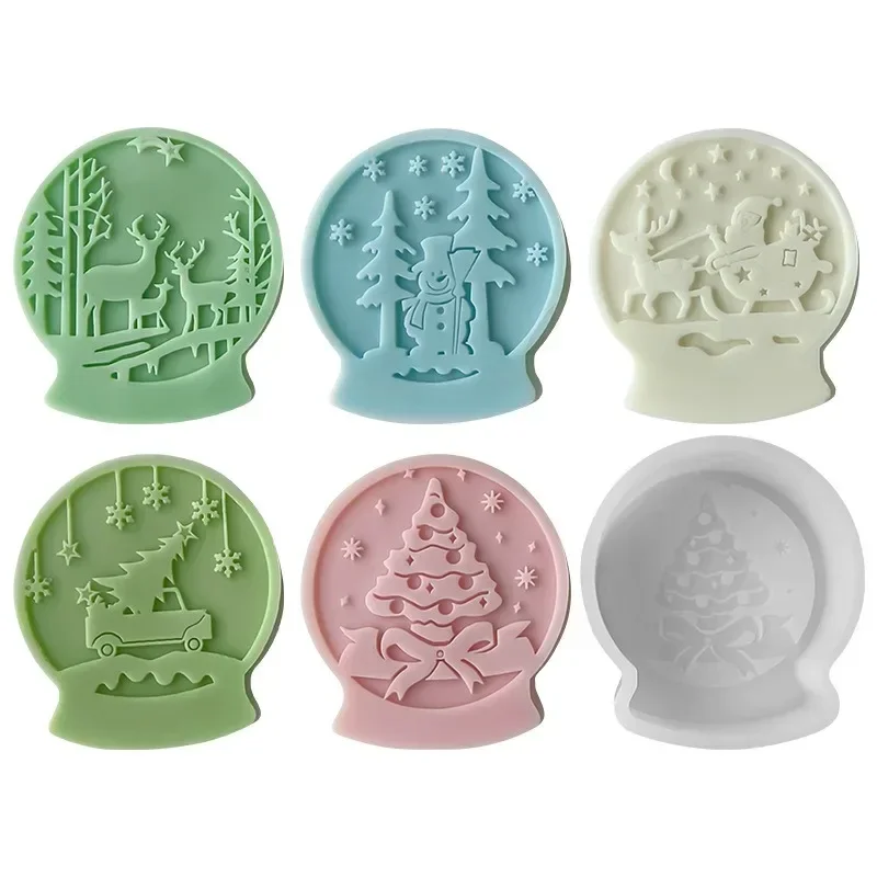 Christmas Snowman Silicone Candle Mold Round Aromatherapy epoxy resin Crystal Ball mold DIY Elk Holiday Decor Craft Gift