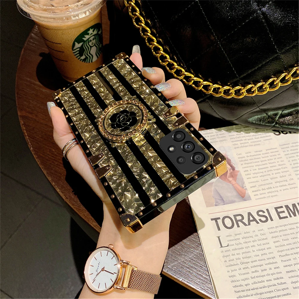 Luxury Glitter Gold Cover Mirror Face Rose Flower Case for
