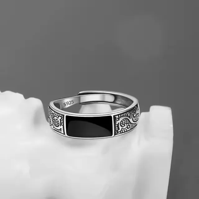 Bague Girlbible en argent sterling 925 pour femme, couple, minimaliste, faite à la main, rétro, avec pierre noire, bijoux de fête, cadeau, anti-allergie
