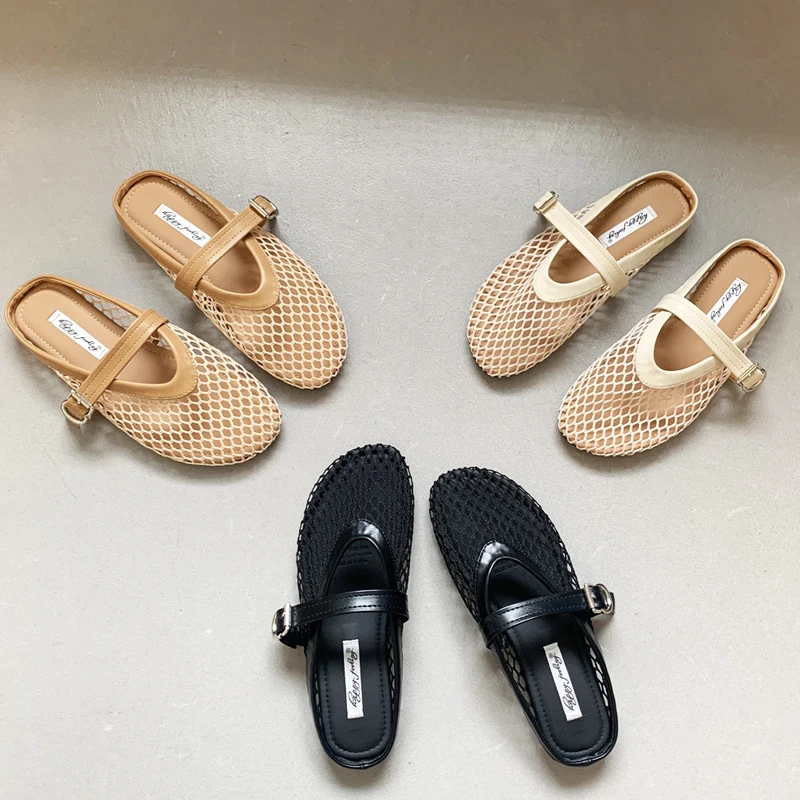 2025 Air Mesh Mules Shoes Woman Summer Buckle Strap Lace