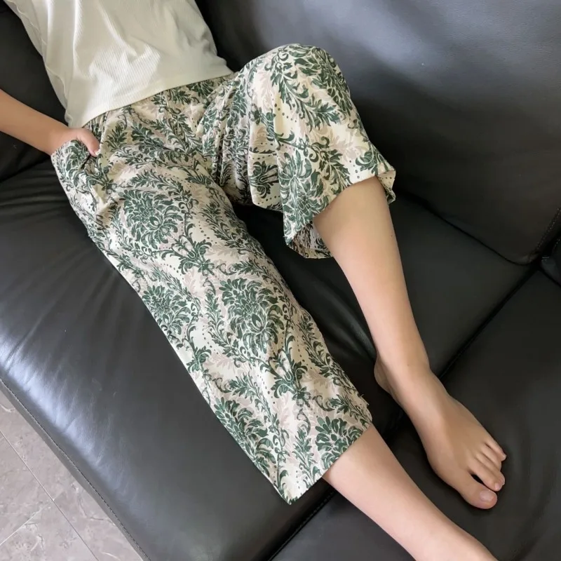 

Хлопковые женские укороченные брюки эпонж, брюки с широкими штанинами, летние тонкие брюки из чистого хлопка в форме жука, пижамные штаны большого размера из вискозы и хлопка