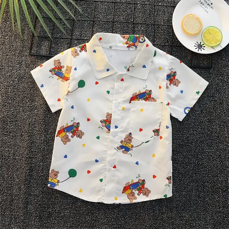 HoneyCherry Summer Boy's Cartoon Short-sleeved Shirt New Casual Shirt Boys Clothes