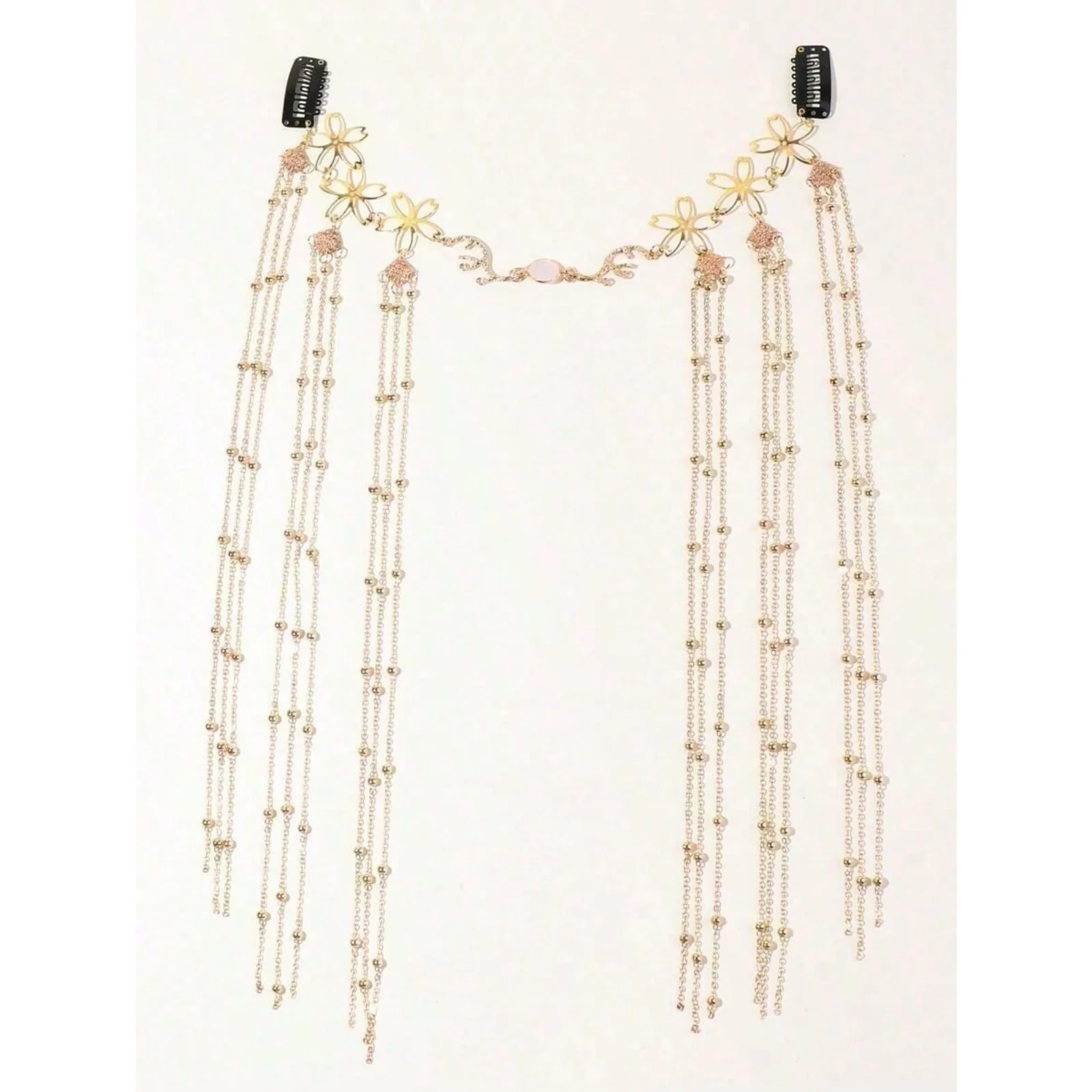 1PC Women's Gold Tassel Head Chain, Bohemian Winter Fall Hair Accessory, Vintage Floral Headpiece With Beaded Chains,Parties