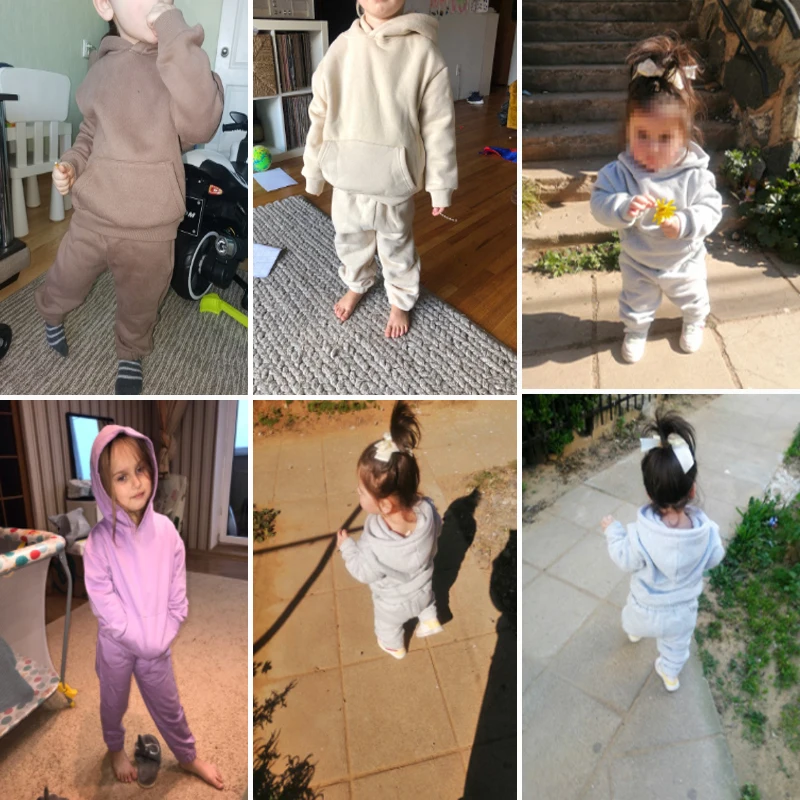 Winter Children Boys Girls Fleece Hoodie Outfits Toddler Sweatshirt+Sweatpants Tracksuit 1-9Y 2Pieces Warm Clothes