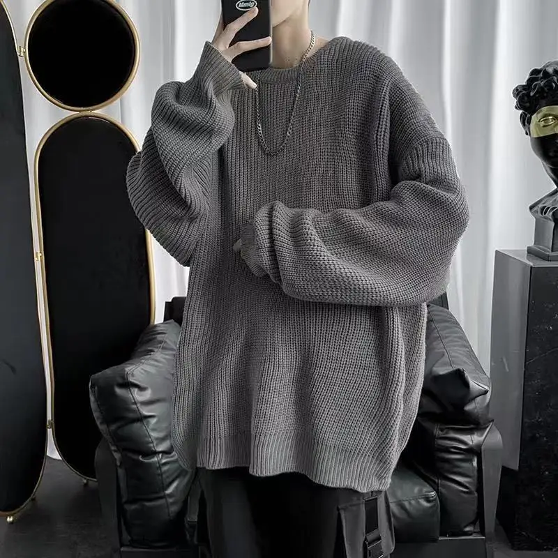 Long Sleeve Solid Sweaters Men Autumn Winter Round Neck Casual Knitting Tops