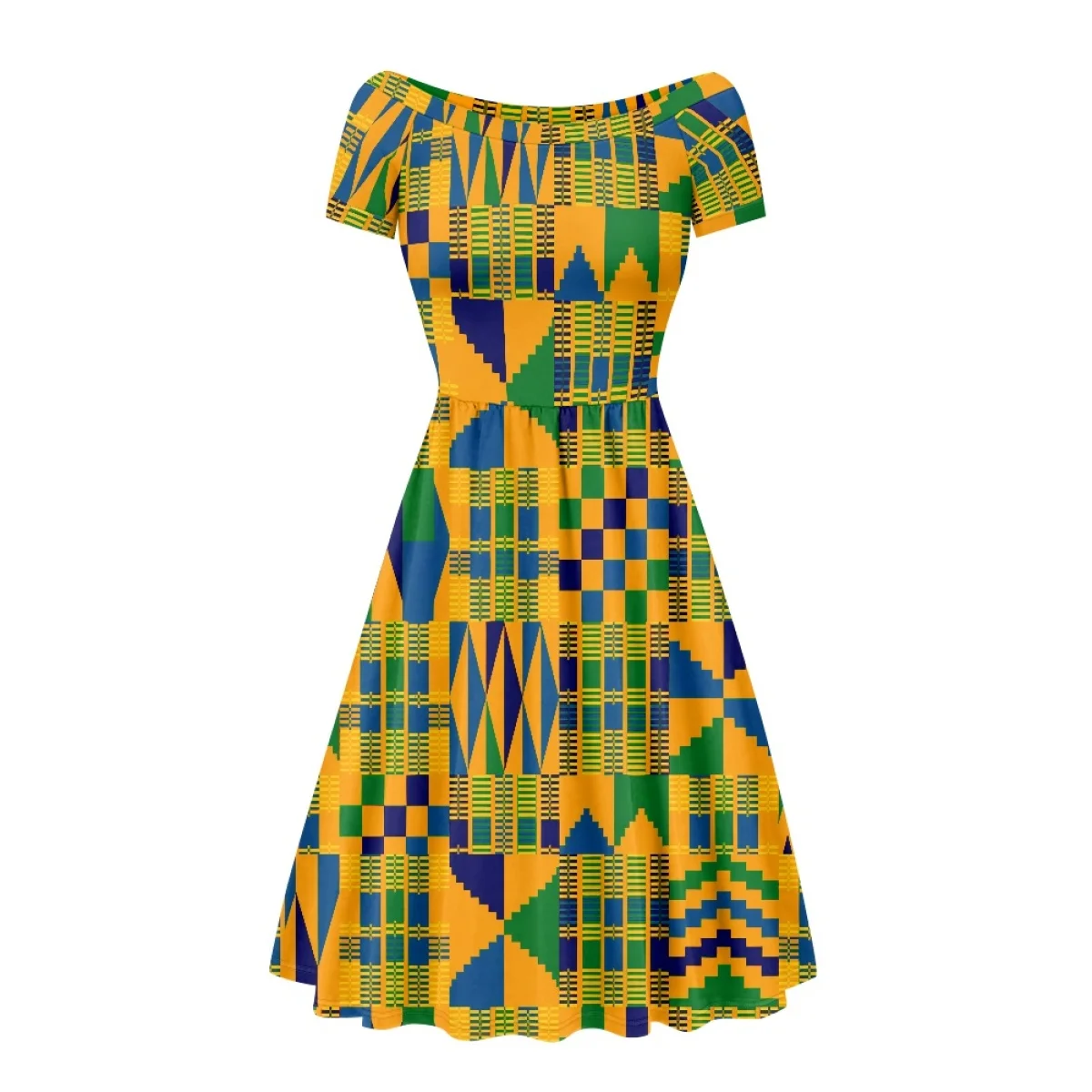 

HYCOOL Print On Demand Ethnic Tribal Print Short Dress for Women Casual Tshirt Sundresses Bright Triangle Geometric Dress