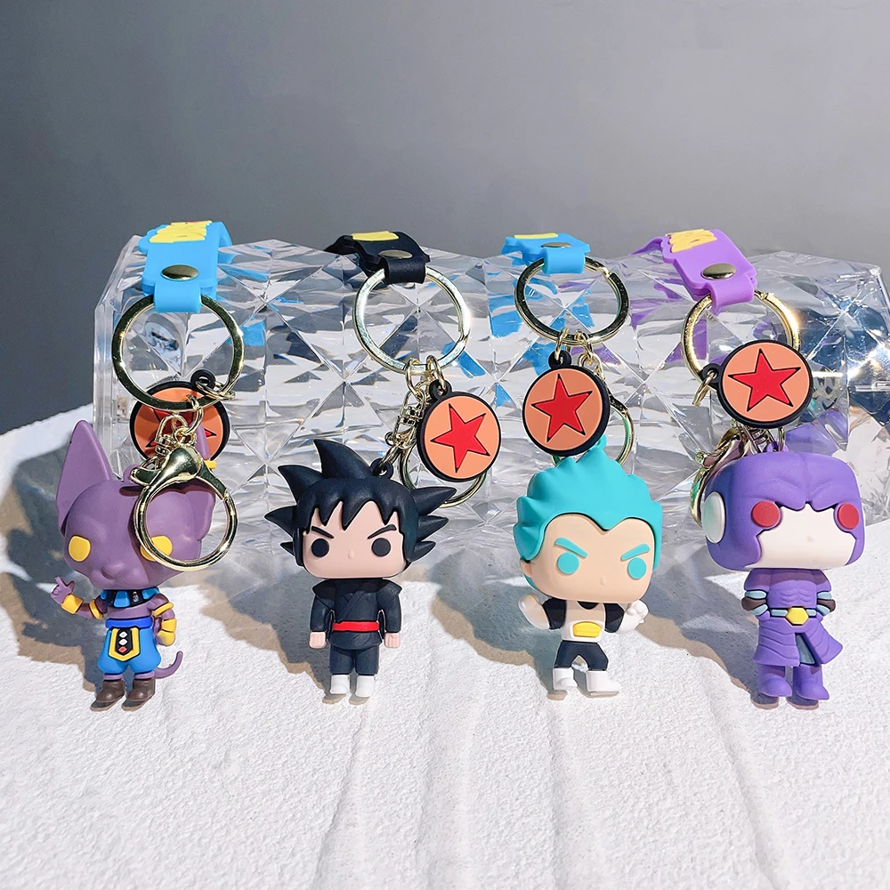 

Hot Anime Dragon Ball Silicone Jewelry Keychain Cartoon Beerus Whis Son Goku Bejīta Yonsei Figurine Model Keyring Accessories