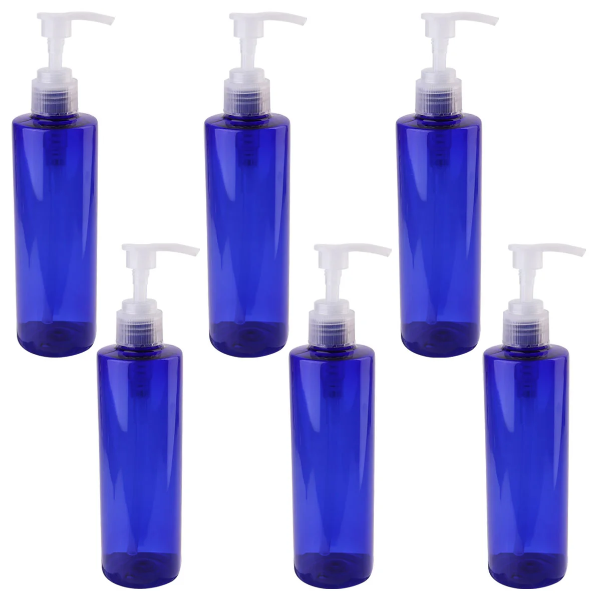 

6pcs 250ml Press Bottles Plastic Empty Bottle Dispenser Shower Gel Shampo Bottles (Blue Bottle with Transparent Screw