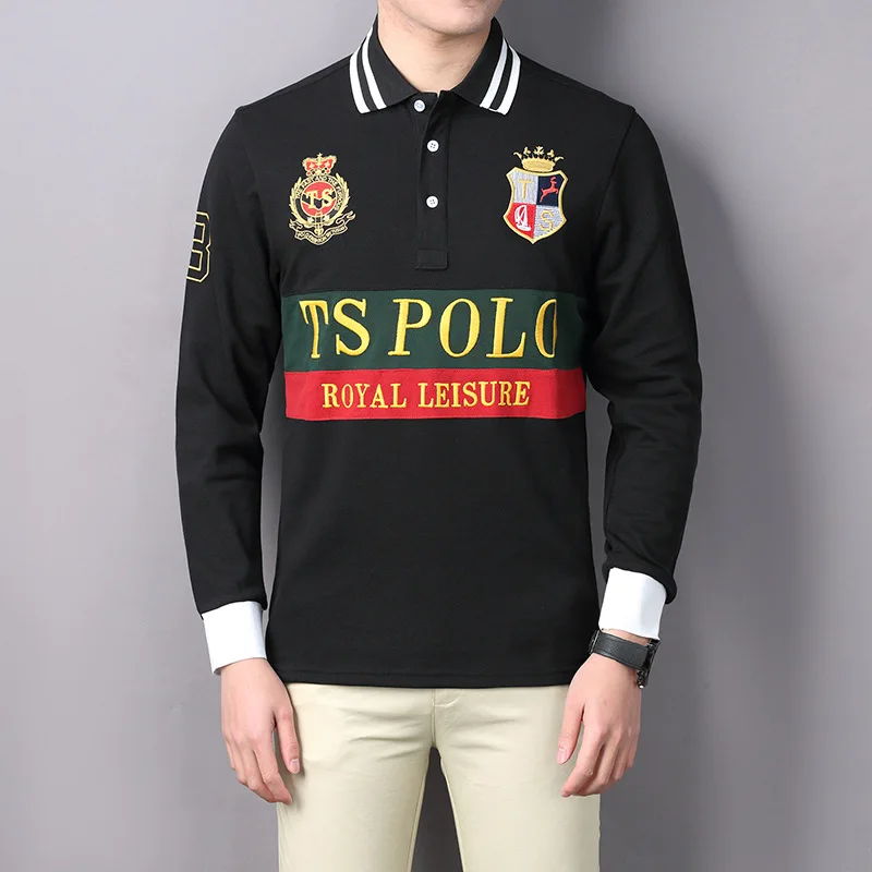 

Spring New Polo Shirt for Men Crown Embroidered Letters Long Sleeve EU and British Nobleman Royal Leisure Designer Tee Shirts