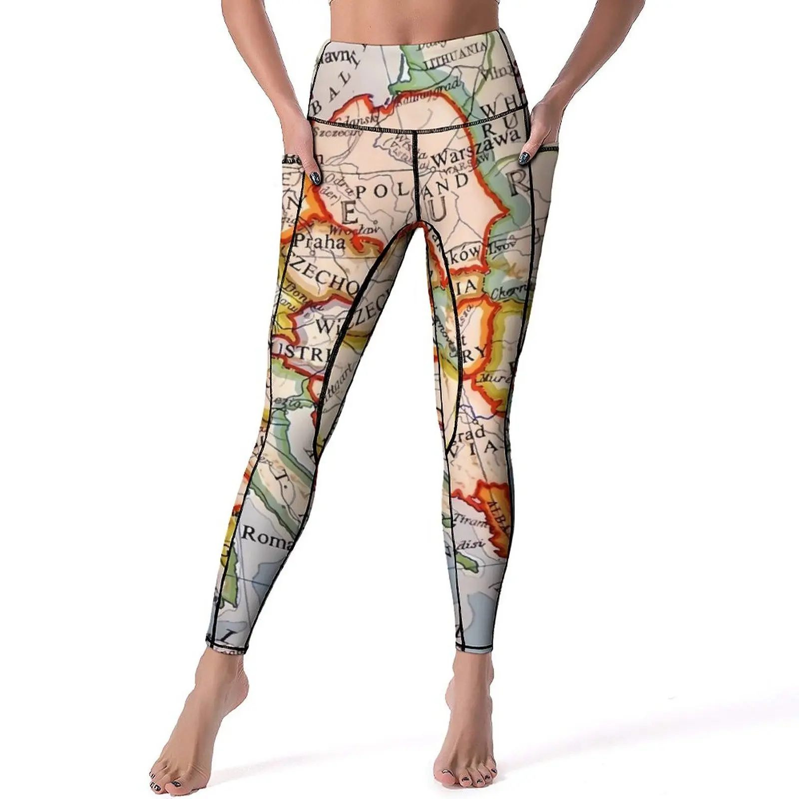 

Map of Europe Yoga Pants Sexy Vintage Print Graphic Leggings High Waist Gym Leggins Women Funny Stretch Sports Tights