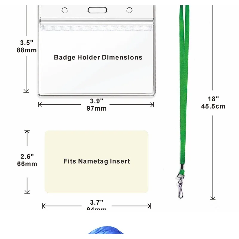 50 Pack Naamlabel Houders + Lanyards - Blauw - Horizontaal Formaat - ID Badges