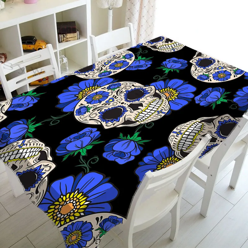 Rectangular Tablecloth Table Cloth Halloween Skull Pattern Tablecloth Rectangular Tablecloth Picnic Cloth Dustproof Washable Party Cover Nappe De Table