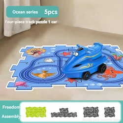 Interactive Electric Car Puzzle Toy Set - DIY Assemble Flexible Railway Track (Ocean Series 5pcs)