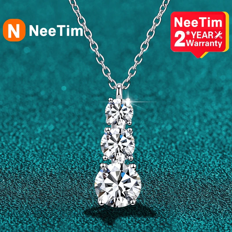 

NeeTim 1.8CT All Moissanite Necklace For Women S925 Sterling Silver with White Gold Plated Lab Diamond Wedding Party Jewelry