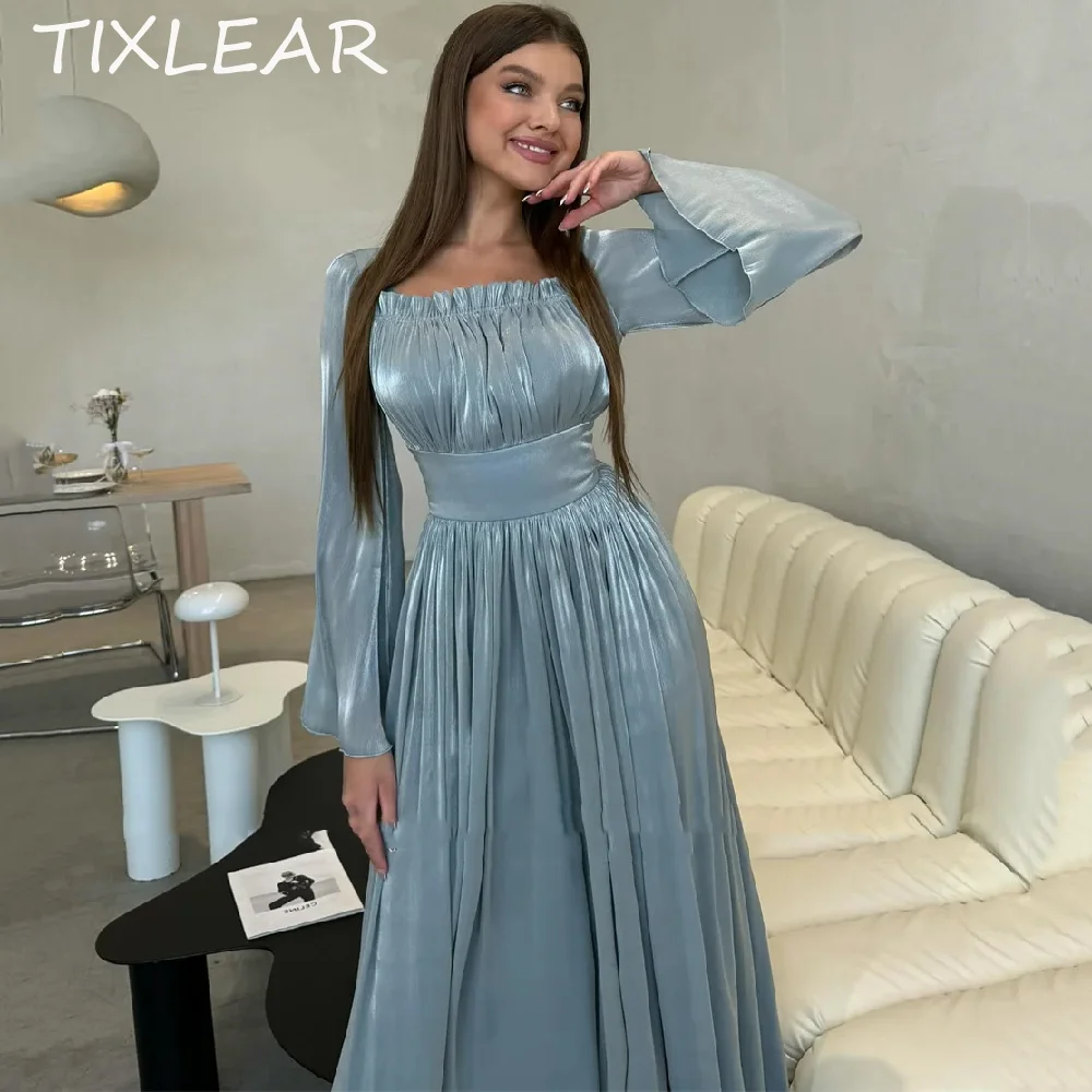 

TIXLEAR A-line Party Dresses Prom Dresses Elegant Simple Zipper Ankle Length Square Collar Neck Puff Sleeves vestidos de fiesta