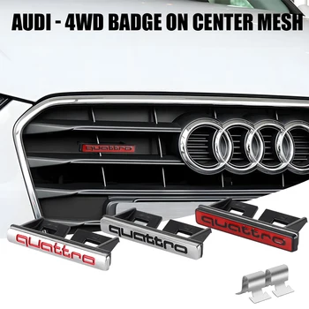 Accessori per Audi Sline Quattro A1 A2 A3 A4 A4L A5 A6 A7 A8 A8L, Logo 3D in ABS Cromato Nero, Emblema Quattro, Badge per Griglia Frontale Auto