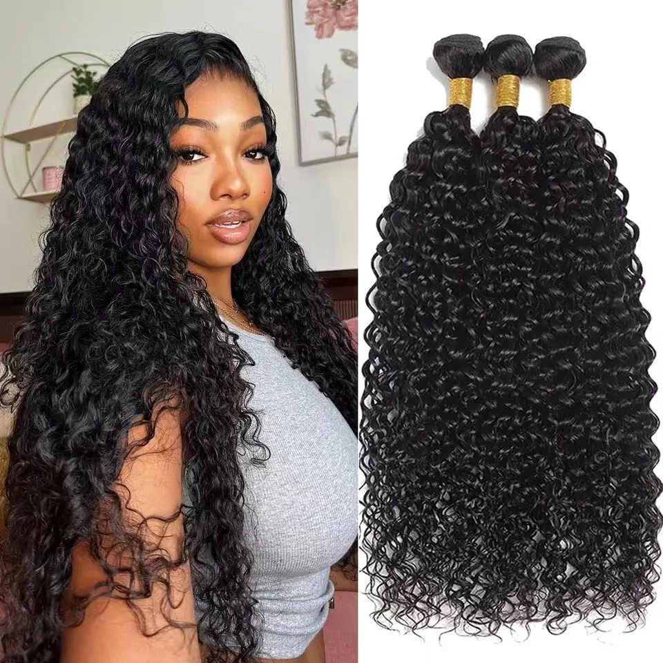 water Wave 4 Bundles Human Hair Brazilian Human Hair Curly Bundles With Closure Virgin Weave Natural Black