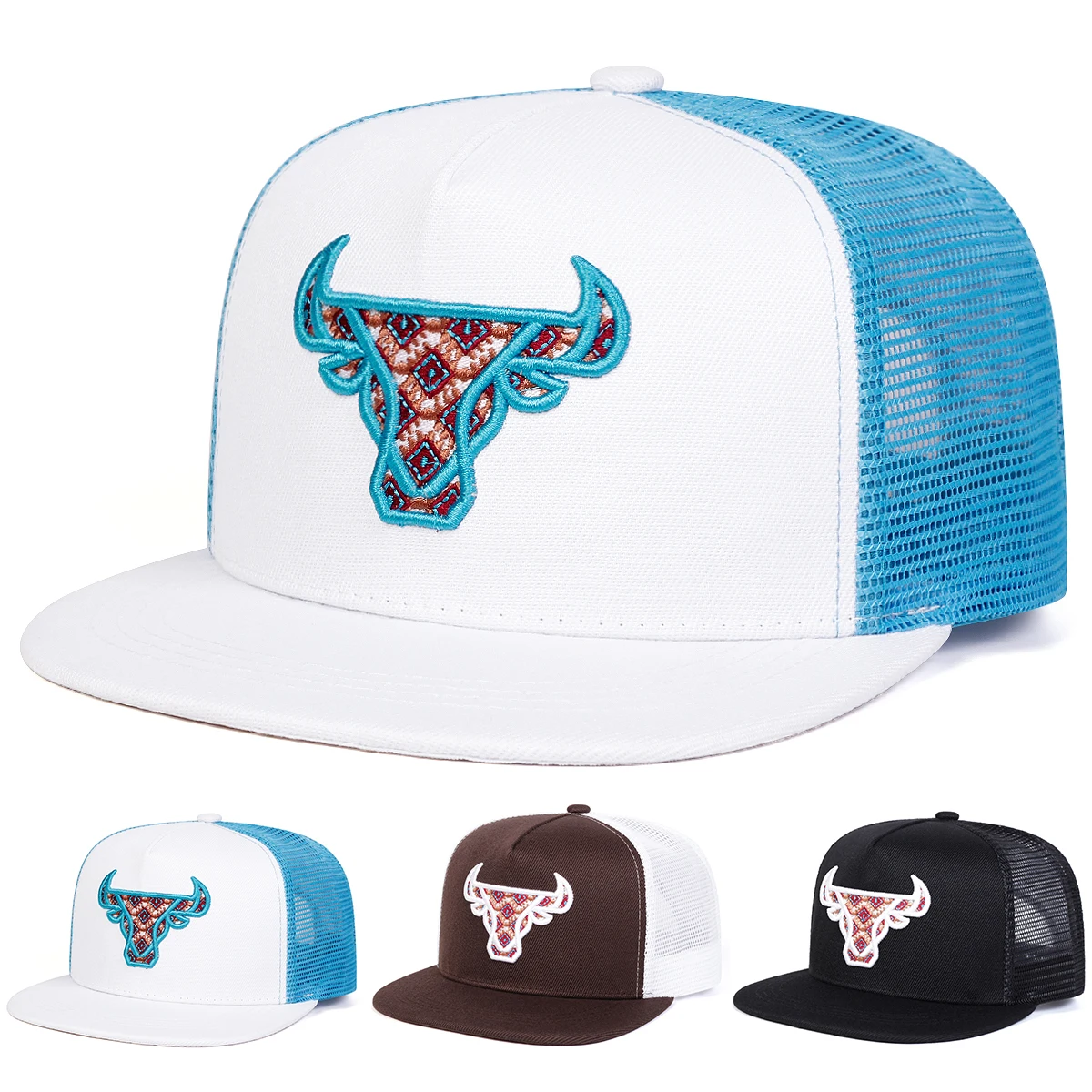 Unisex Hip-Hop Ox Head Embroidery Baseball Cap - Adjustable Sunscreen Hat for Spring Summer Outdoor Use