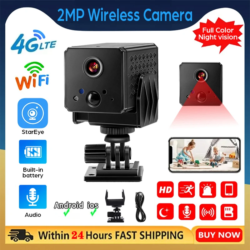 

Mini Camera Wireless WiFi Remote Monitor Camera,HD 2MP Full Color Night Vision Smart Sleep Standby Micro Cam,2000mA Long Battery