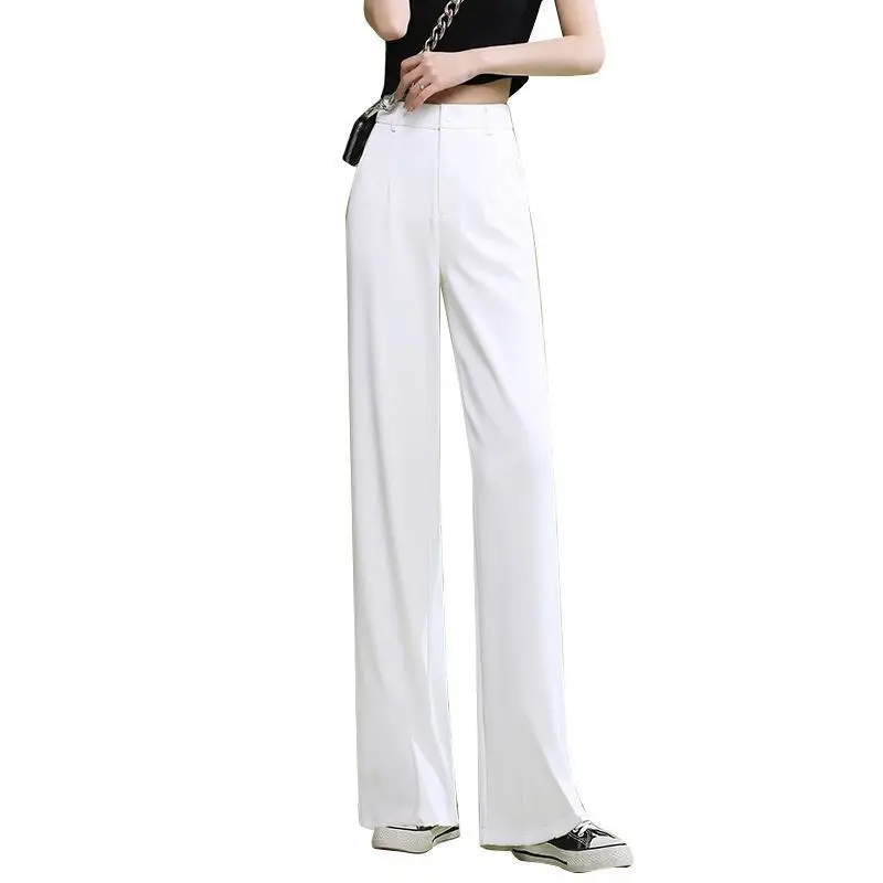 2023 Summer New Zipper Solid Color High Waist Wide Leg Trousers Women Temperament Trousers Korean Style Elegant Female Clothing