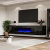 Floating Fireplace TV Stand, Wall Mounted Mirrored Center 40" Electric Fireplace, LED Lights Media Console TVs Up to 90" 1