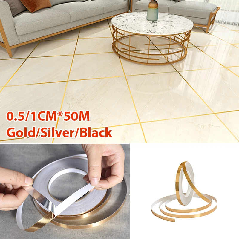 50mRollBrushedGoldSilverFloorEdgingWaterproofSeamWallStickers