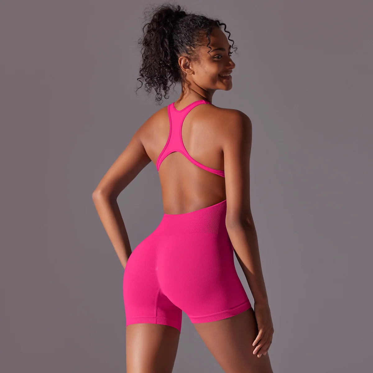 Women's Fitness Yoga Bodysuit With Snap Buttons For Outdoor Sports