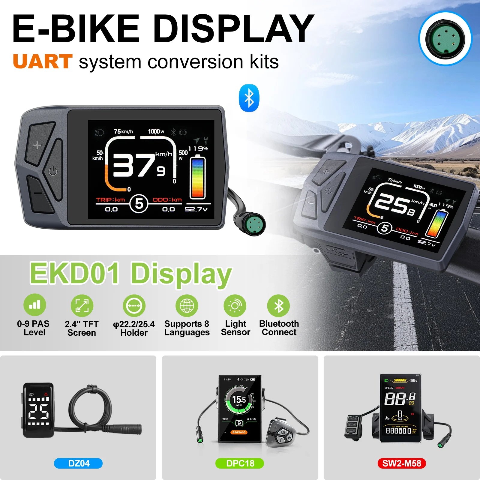 Bafang UART Display Protocol LCD Instrument 36V 48V 52V EKD01 Bluetooth Computer DZ40 DPC18 SW2-M58 for Hub Mid Motor Ebike Kits