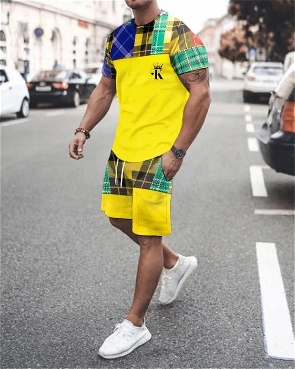 Men's 3D casual T-shirt suit plus size sportswear multifunctional casual suit summer beach shorts summer outdoor T-shirt shorts 3