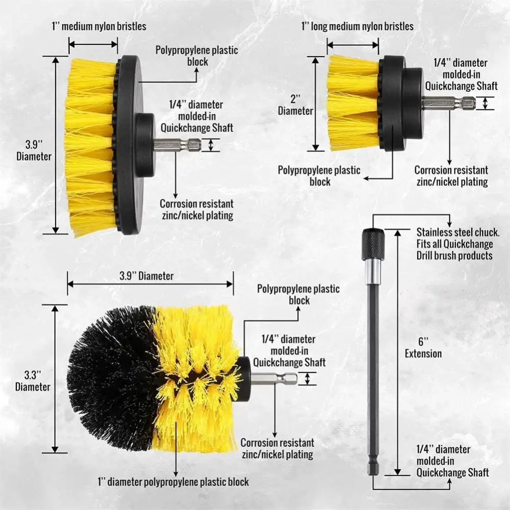 1/2/3PCS Electric Drill Brush Kit Power Scrubber Brush Attachments Set Scrub Wash Brushes Tools Car Floor Glass Tires Toilet