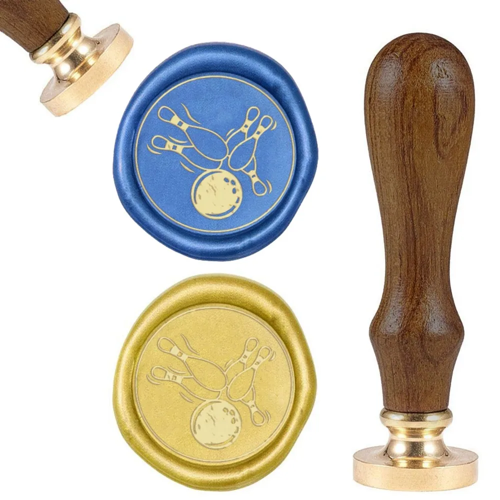 

1PC DIY Scrapbook Brass Wax Seal Stamp and Wood Handle Sets Bowling Golden 8.9x2.5cm Stamps: 25x14.5mm