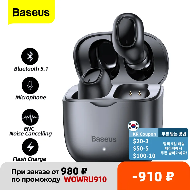 Baseus W12 TWS Wireless Earphone Bluetooth 5.1 Headphone Headset True Wireless Earbuds For iPhone 13 Pro Max Handsfree Ear Buds