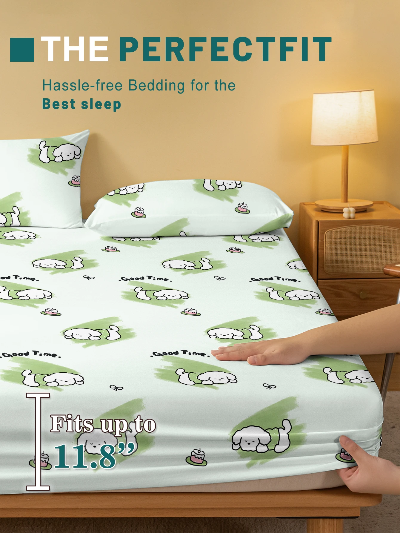 1 Cartoon Cute animal dog printed matte Fitted Sheet, bedroom printed bed cover, bedding (excluding pillowcases) 3