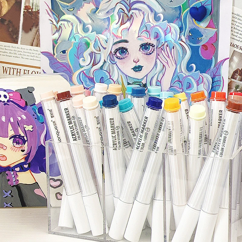 Languo Acrylic Marker Pen Soft Head for Artist Rock Painting Glass Ceramic Fabric Diy Crafts Student Graffiti Acrylic Paint Pens 5