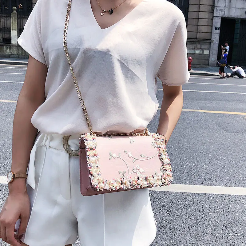 New Fashion Women Floral Printed Mini Chain Bag Shoulder Bag Tote Purse Handbag New Lace Crossbody Chain Shoulder Women's