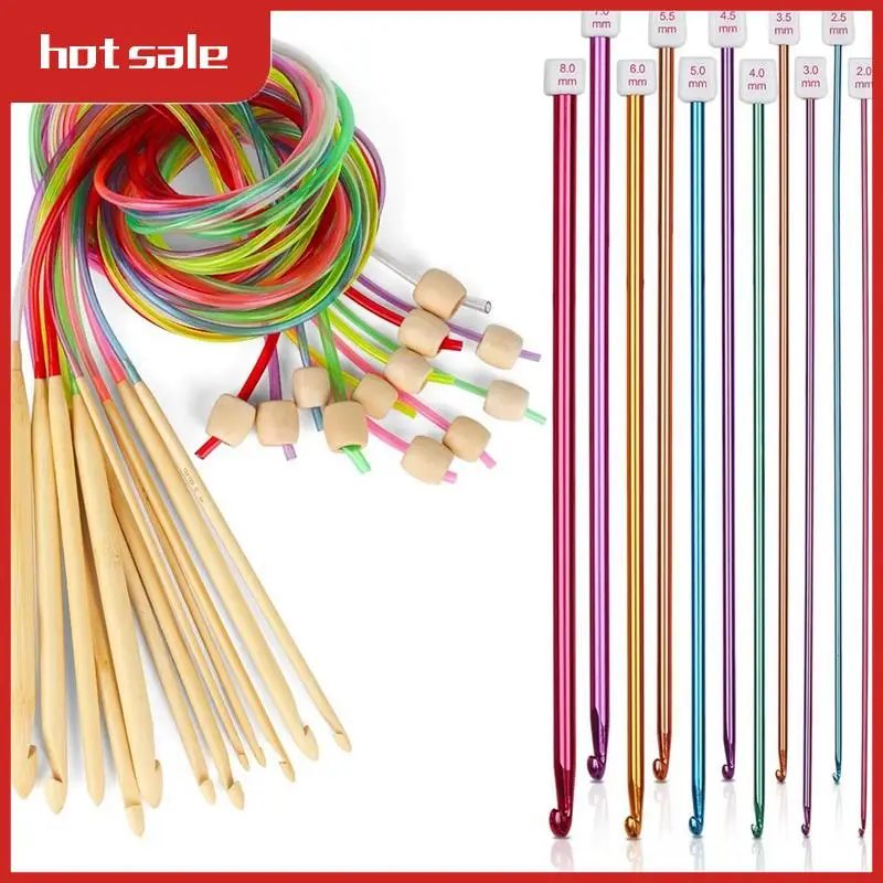 23 Pcs Tunisian Crochet Hooks Set Kit 11Pcs Aluminum Long Crochet Hooks 2.0-8.0 Mm And 12 Pcs Bamboo Tunisian Kit