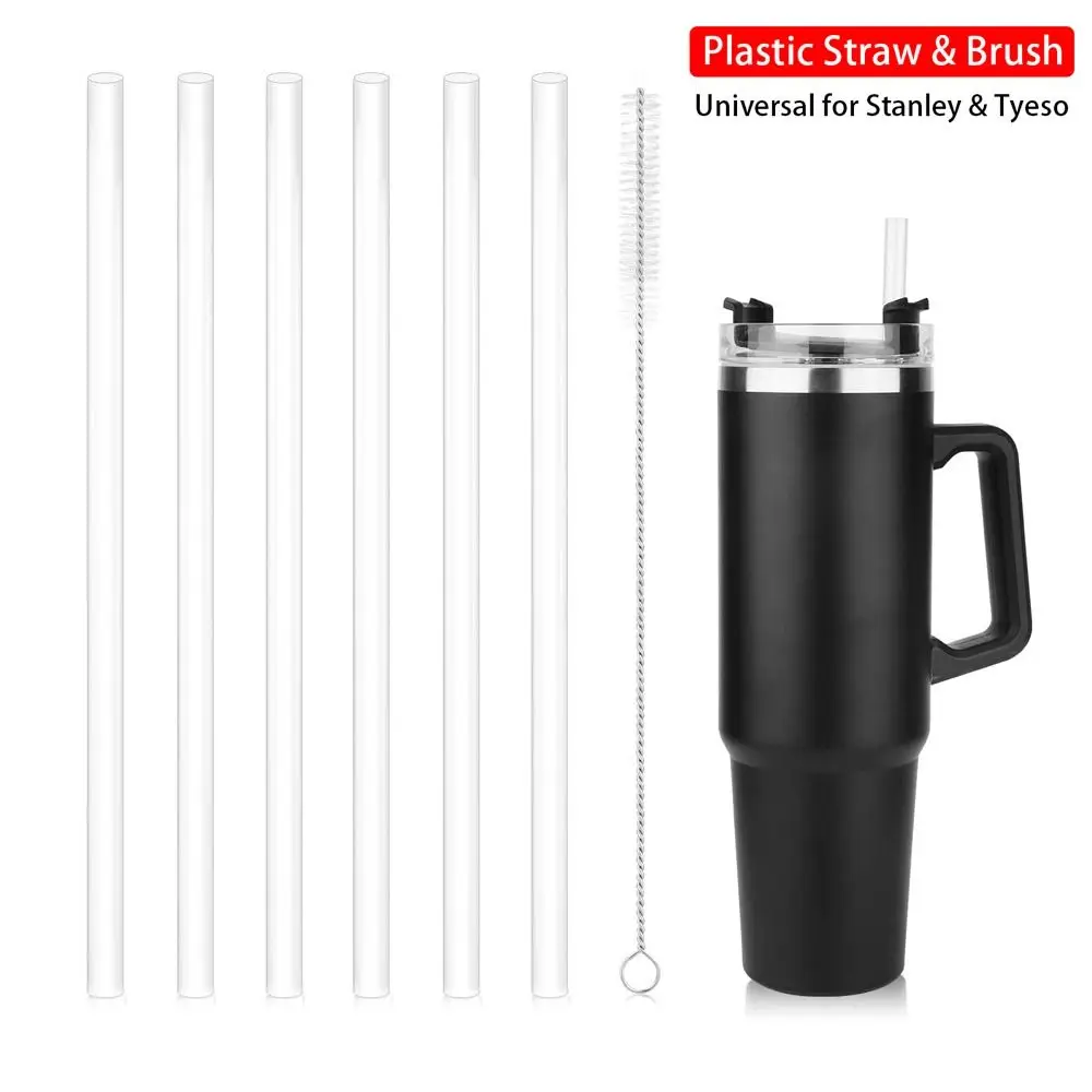 

1Sets Straight Plastic Straws New 9mm Drinking Cup Straw with Brush Reusable Replacement Straw