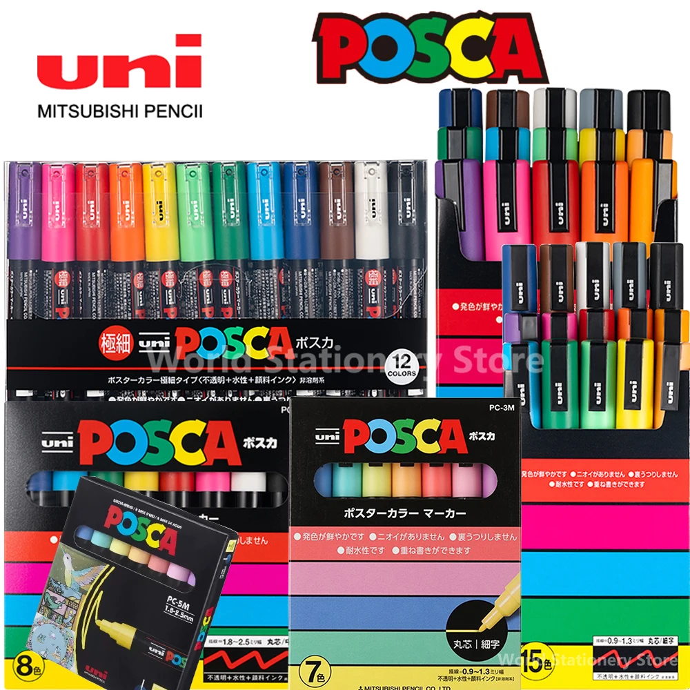 Gamme complète de 8 marqueurs à paillettes de marque Posca