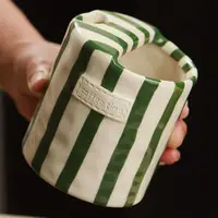 Vintage Stripe Hand Painted Ceramic Mug Creative Dual Compartment Coffee Cup for Office Afternoon Tea Breakfast